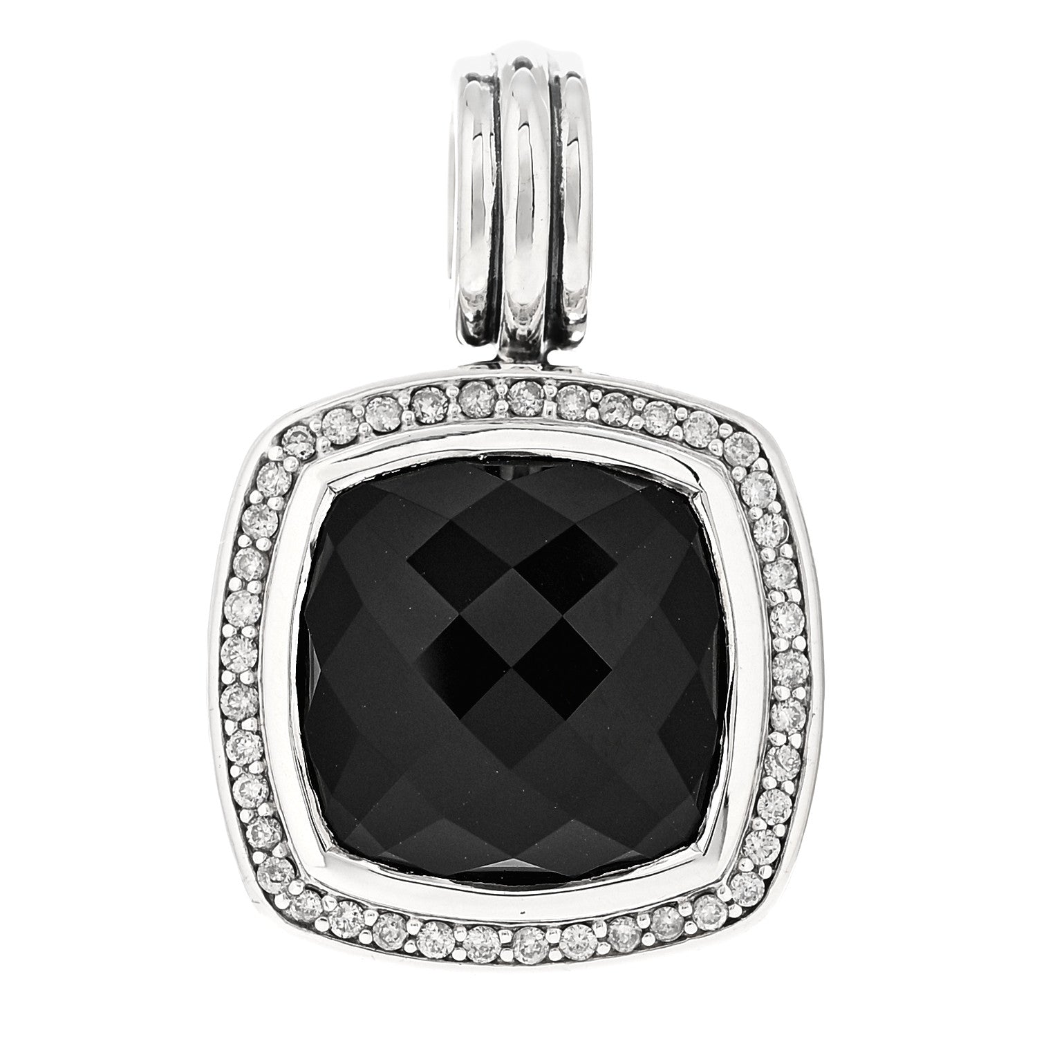 David Yurman Sterling Silver Black Onyx Diamond 14mm Albion Enhancer Pendant 1 of 4