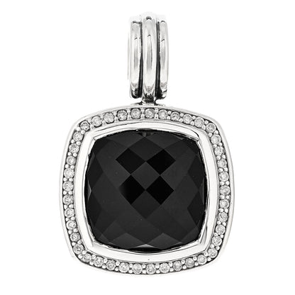 David Yurman Sterling Silver Black Onyx Diamond 14mm Albion Enhancer Pendant 1 of 4