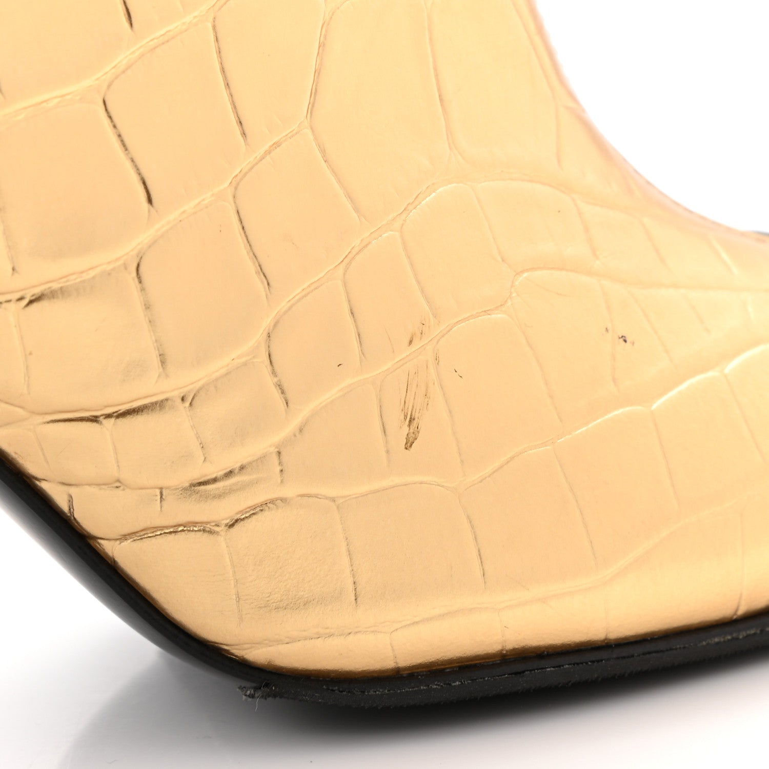 Chanel Calfskin Crocodile Embossed Cap Toe Ankle Boots 39 Gold 12 of 13