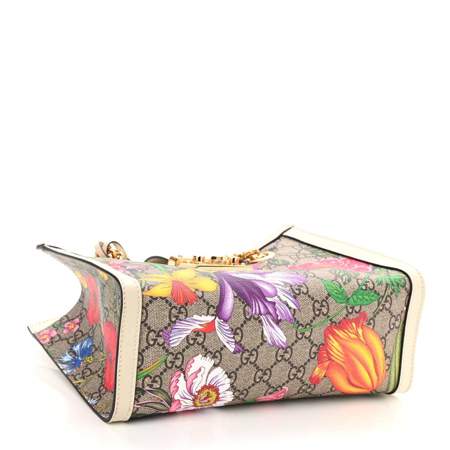 Gucci GG Supreme Monogram Flora Textured Calfskin Small Padlock Tote Beige Ebony Multicolor Mystic White 4 of 8