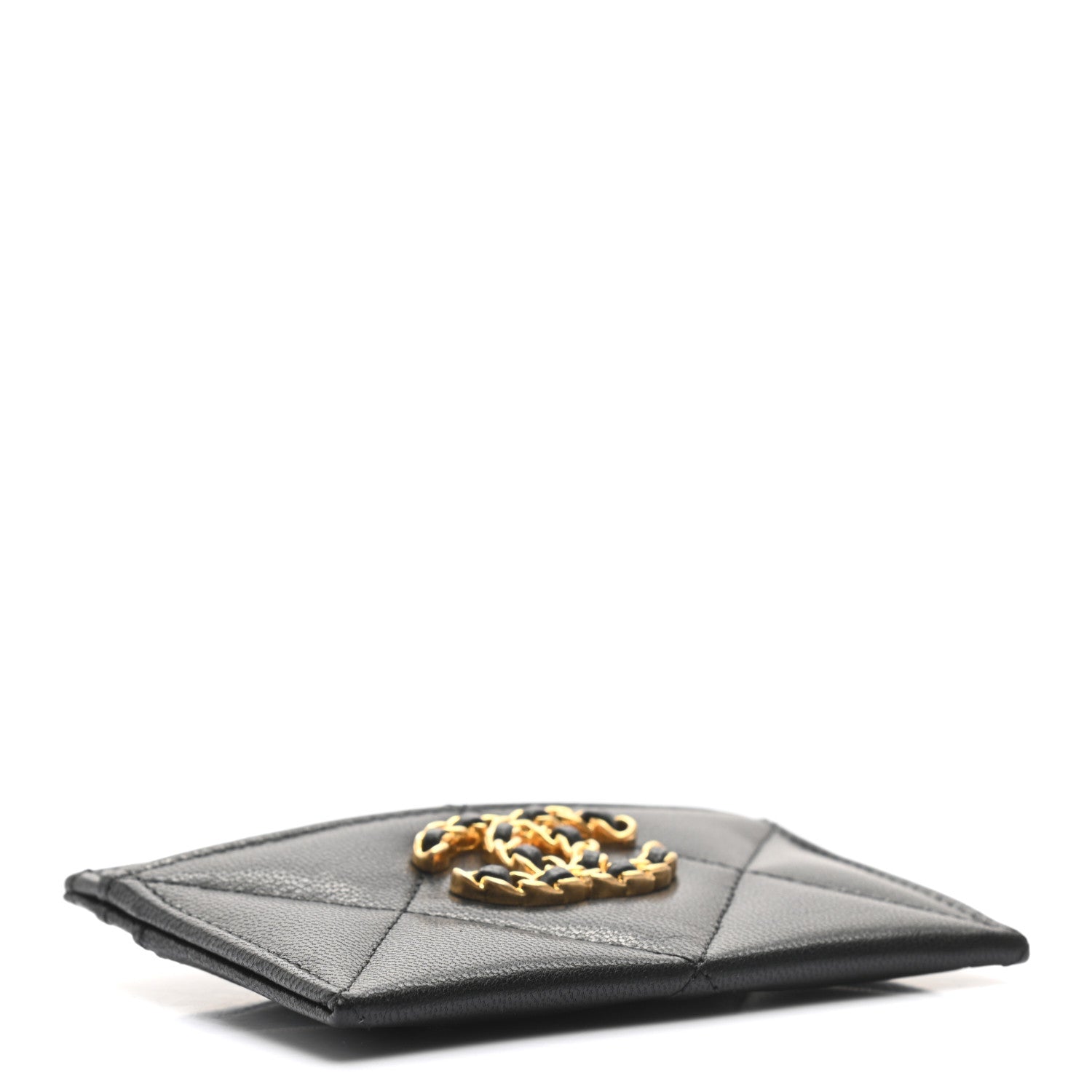 Chanel Shiny Goatskin Quilted Chanel 19 Card Holder Black 3 of 7