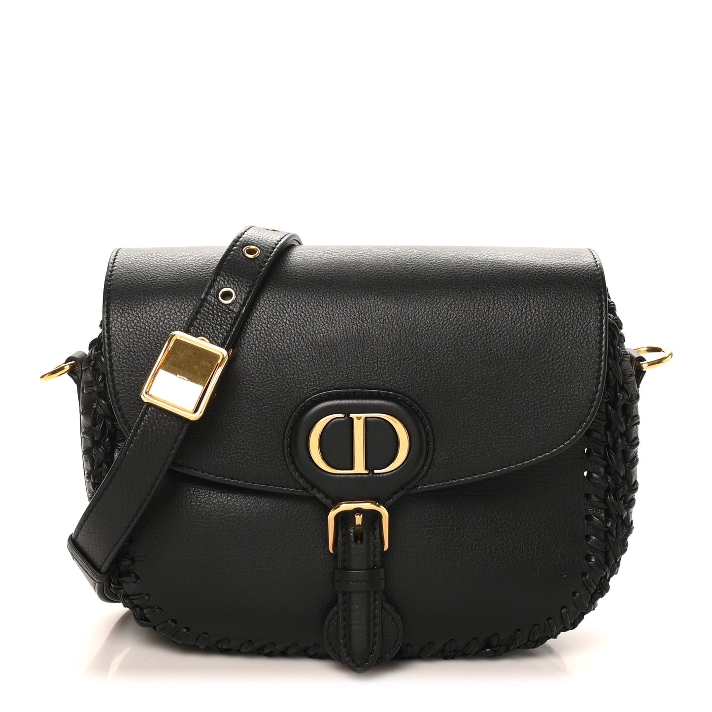 Grained Calfskin Medium Whipstitched Bobby Bag Black
