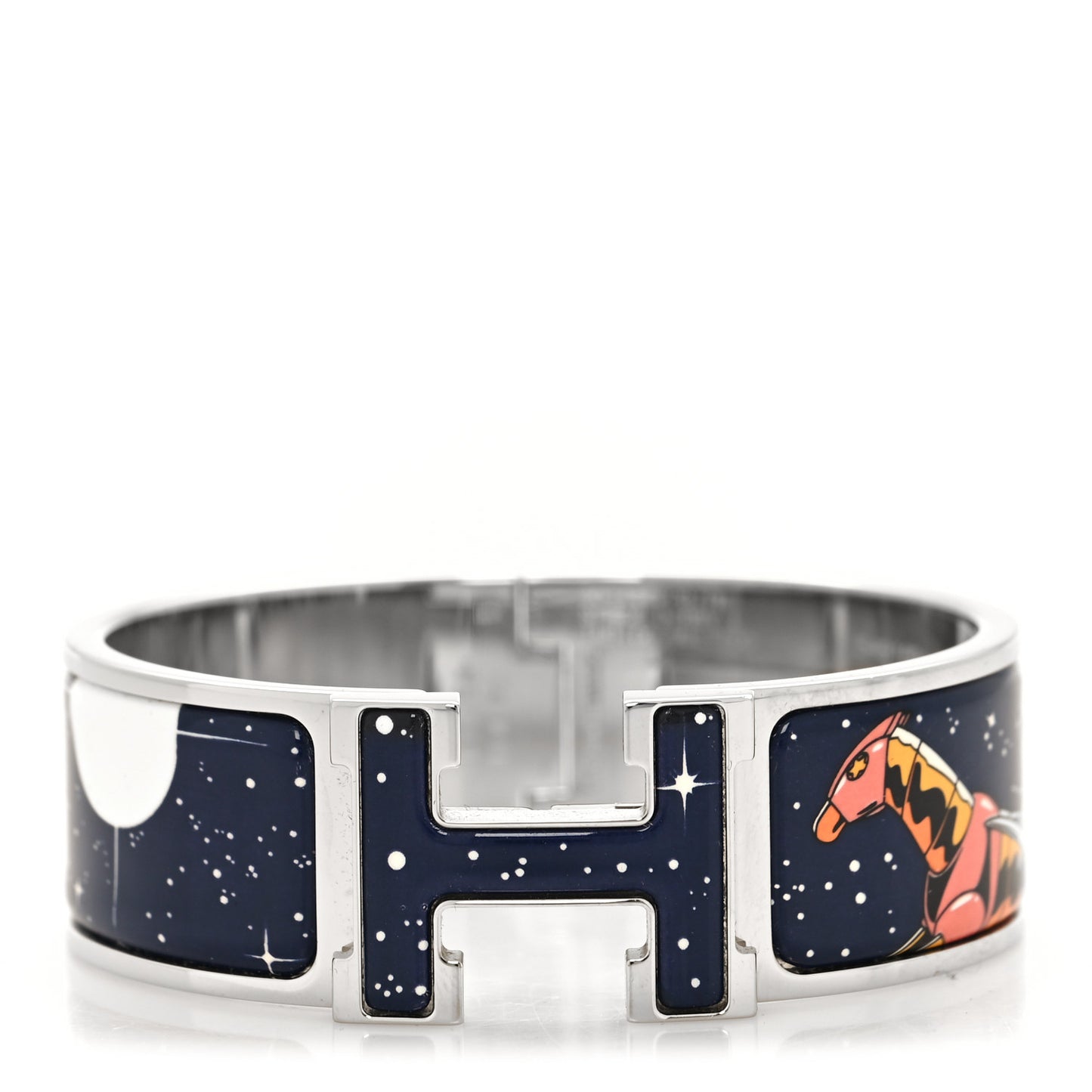 Enamel Printed Space Derby Wide Clic Clac H Bracelet PM Indigo Multicolor