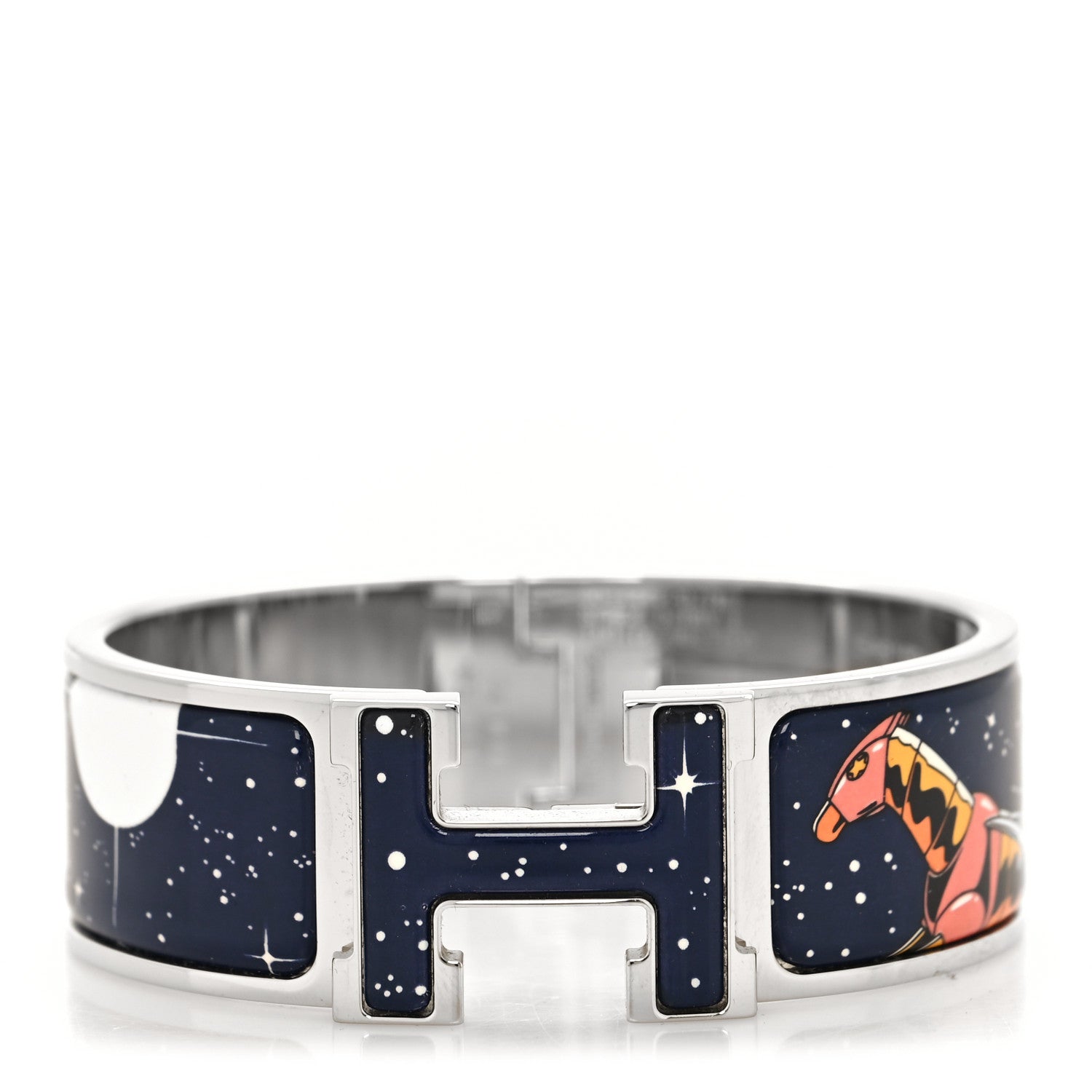 Hermes Enamel Printed Space Derby Wide Clic Clac H Bracelet PM Indigo Multicolor 1 of 5