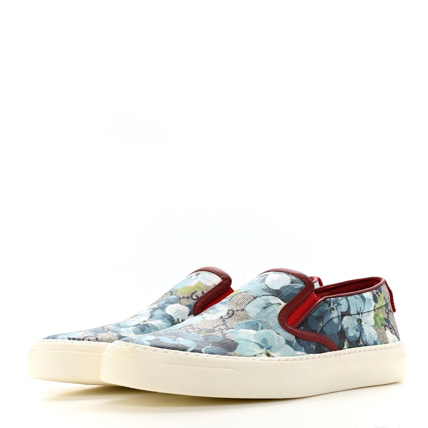 GG Supreme Monogram Blooms Womens Slip On Sneakers 37 Beige Blue Navy Red