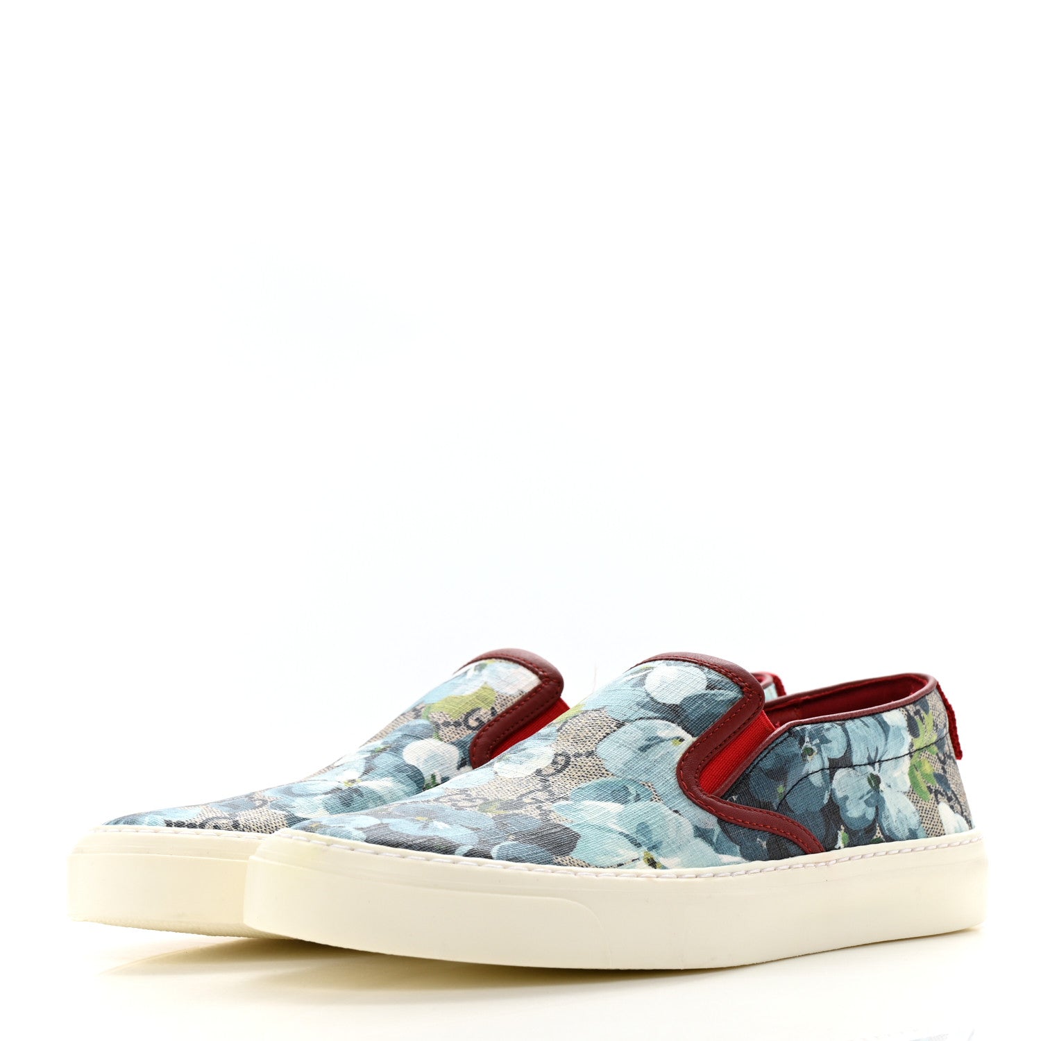Gucci GG Supreme Monogram Blooms Womens Slip On Sneakers 37 Beige Blue Navy Red 4 of 11