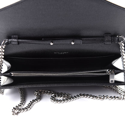 Saint Laurent Grain De Poudre Matelasse Chevron Monogram Chain Wallet Black 5 of 10