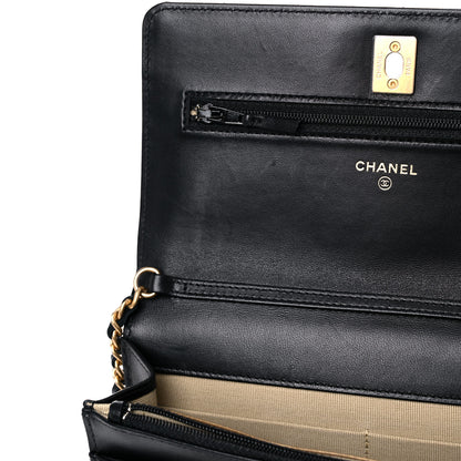 Chanel Lambskin Quilted CC Pearl Crush Wallet on Chain WOC Black 11 of 11