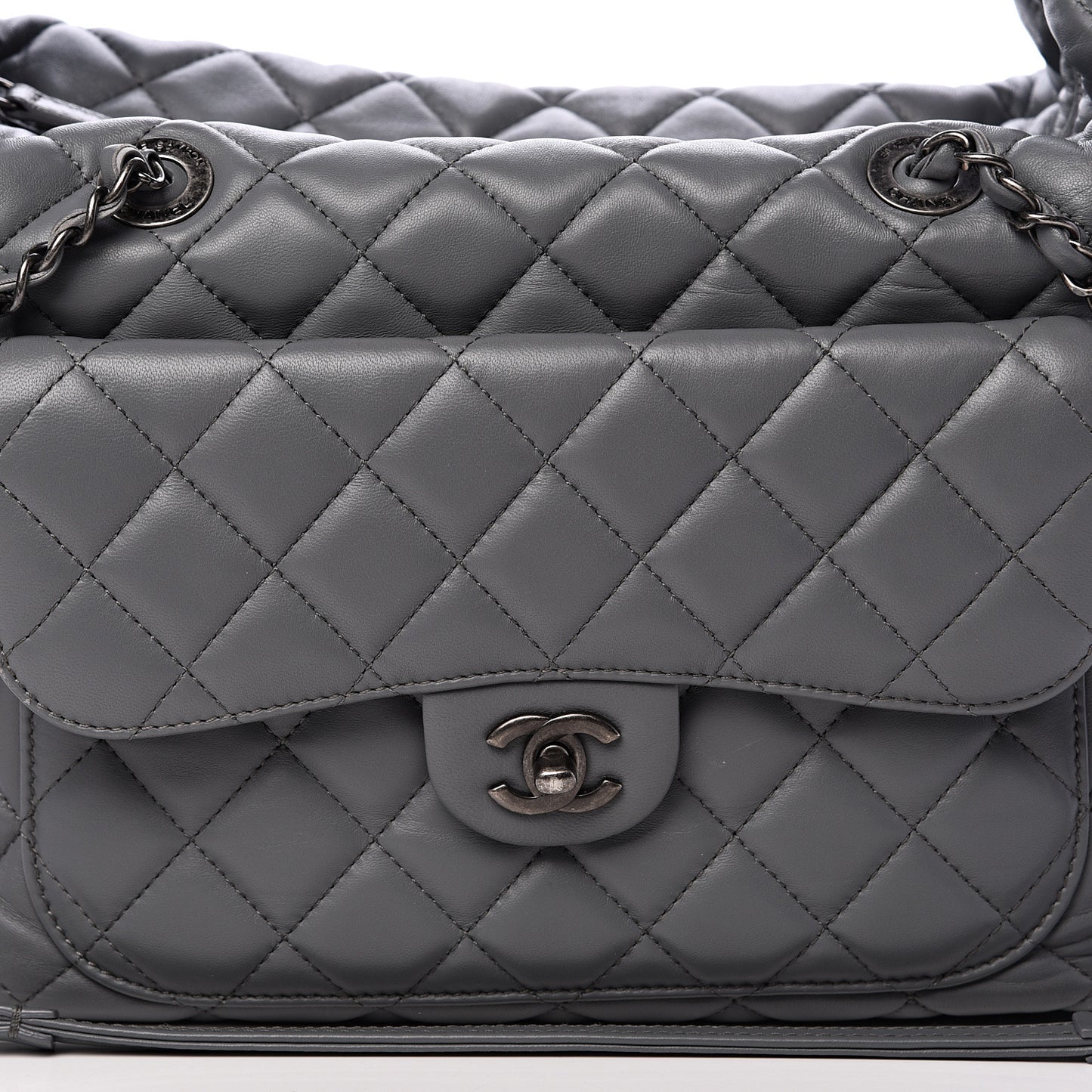 Lambskin Quilted Shoulder Bag Grey