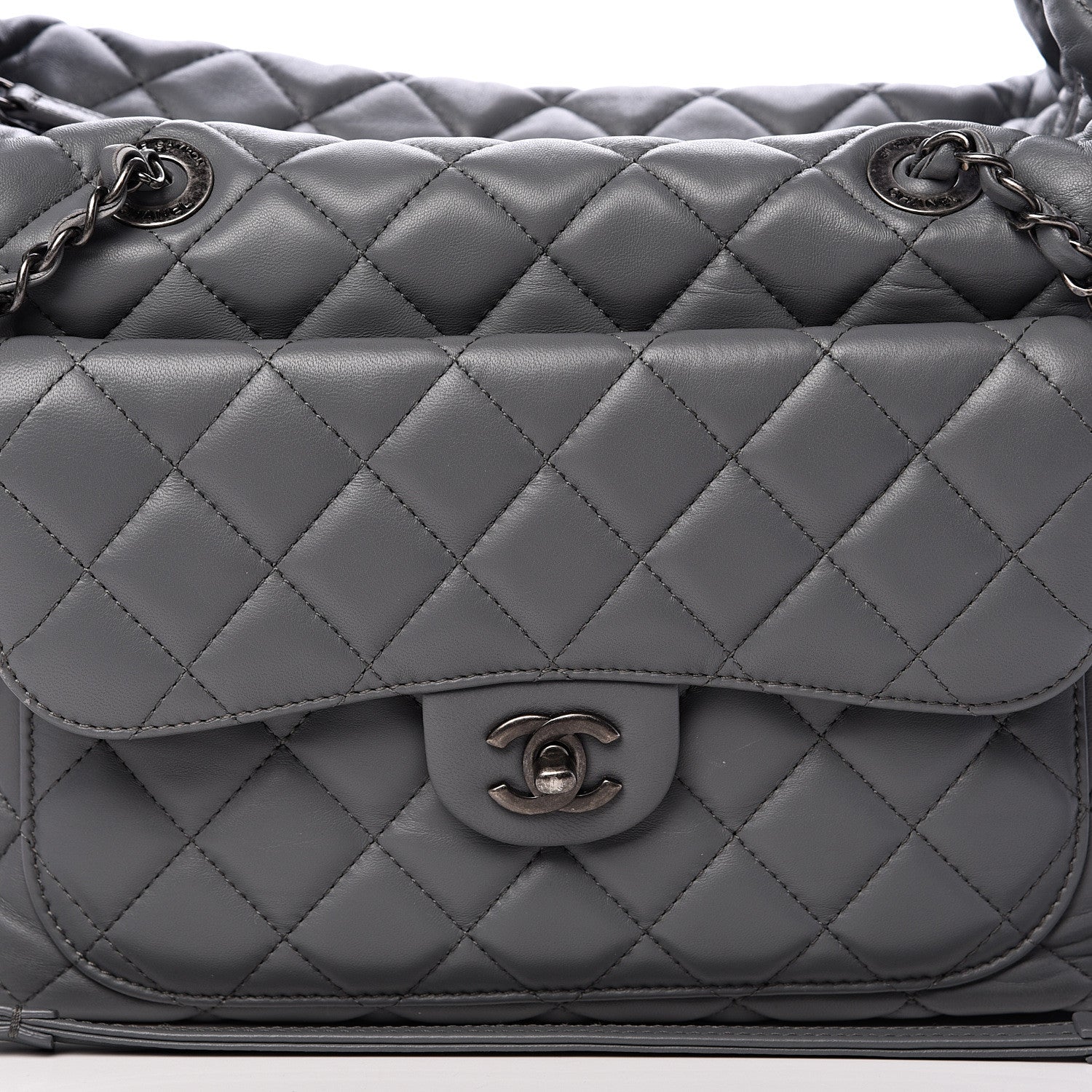 Chanel Lambskin Quilted Shoulder Bag Grey 7 of 12