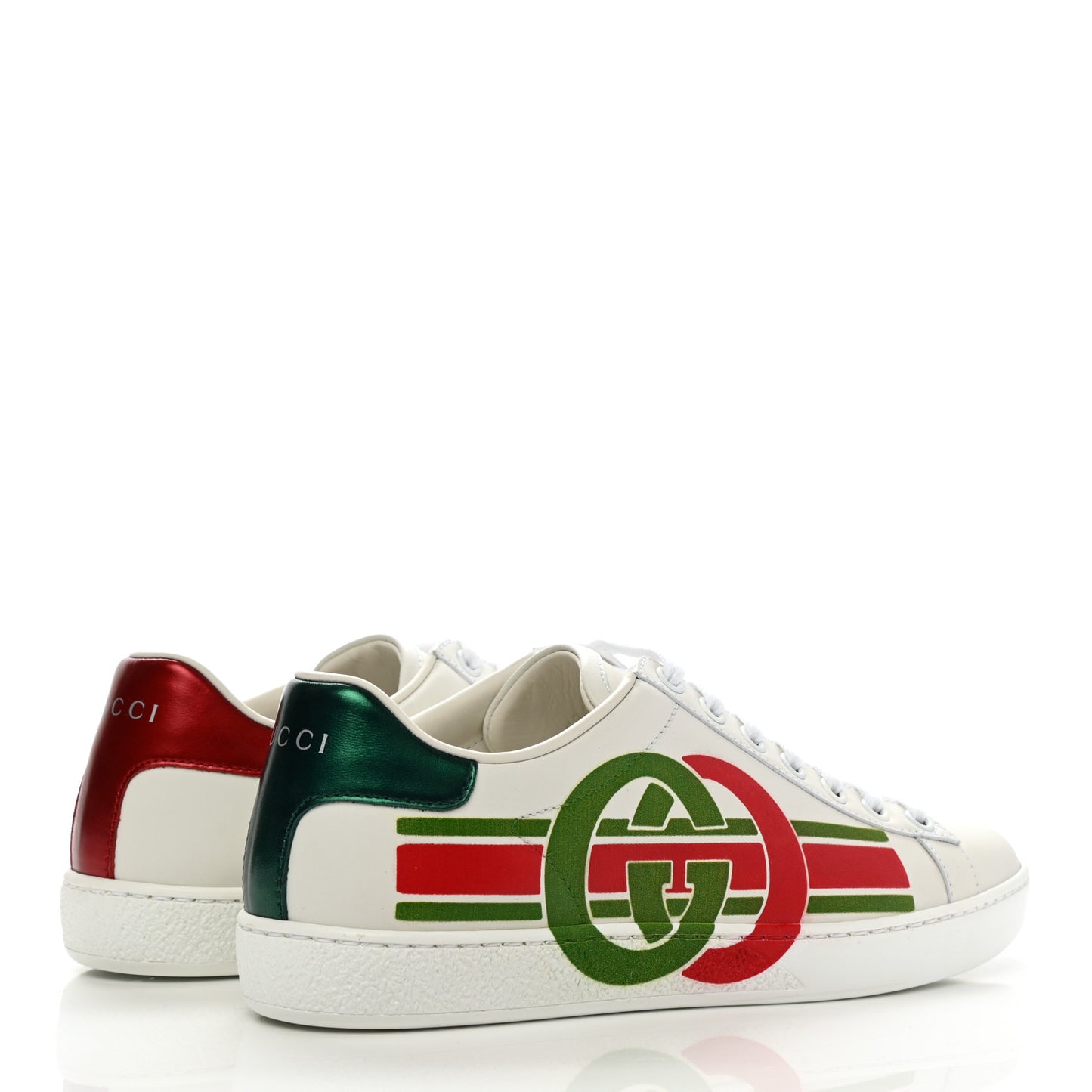 Calfskin Interlocking G Womens New Ace Sneakers 35.5 White Red Flame Green
