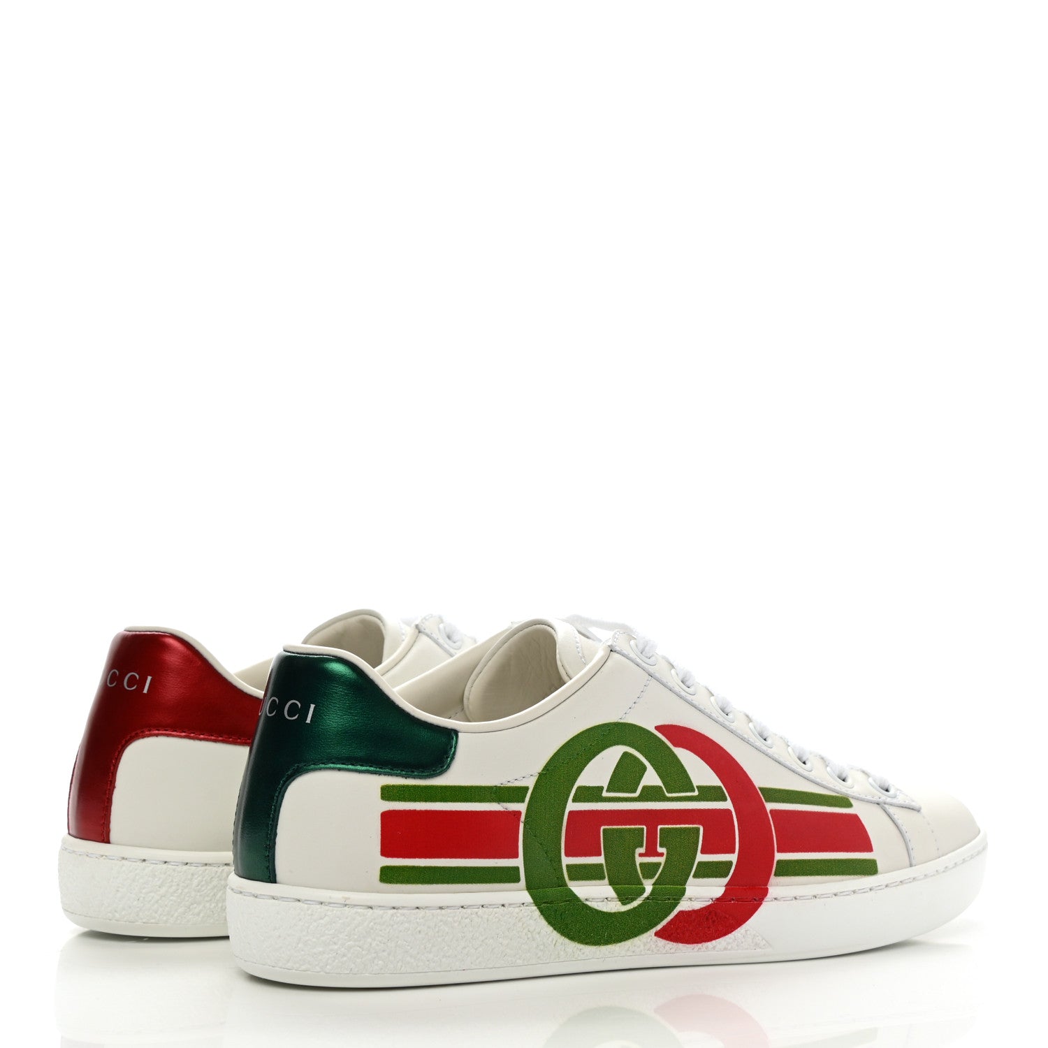 Gucci Calfskin Interlocking G Womens New Ace Sneakers 35.5 White Red Flame Green 4 of 7