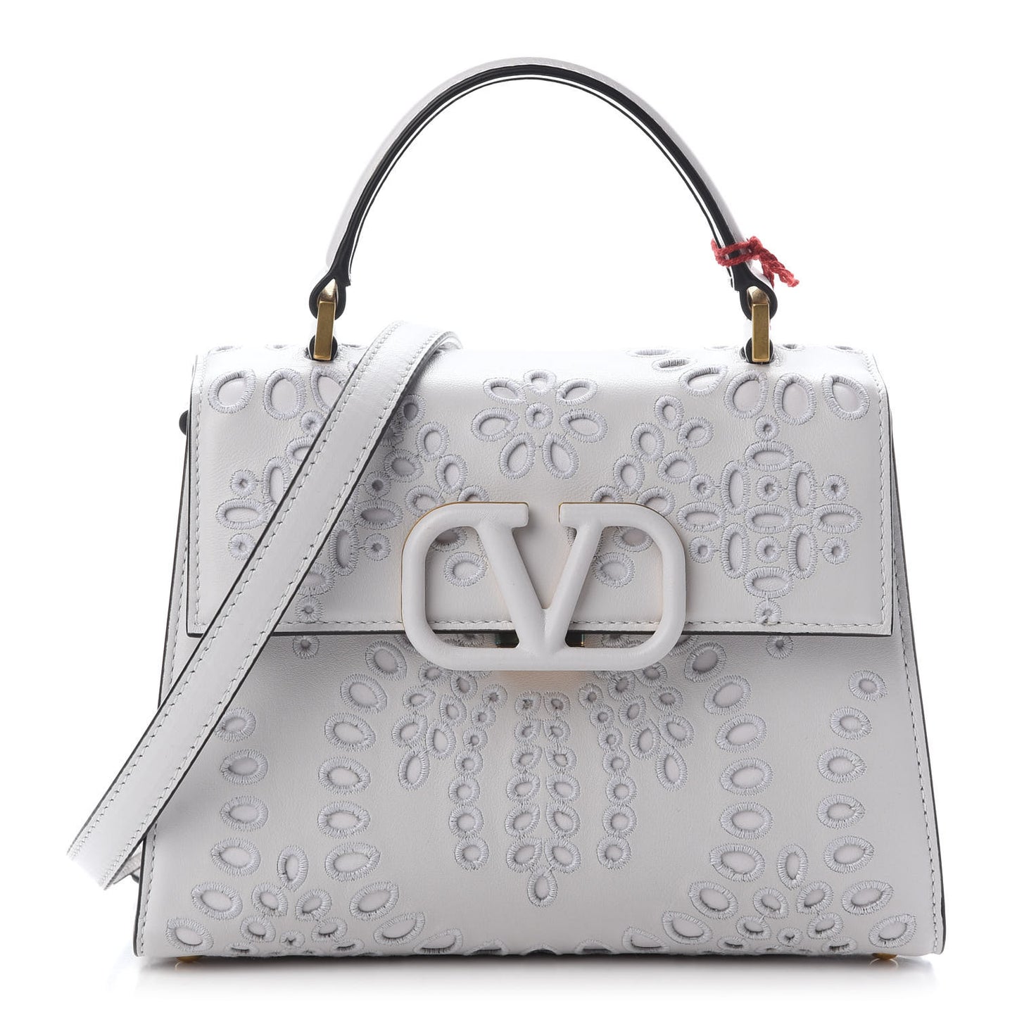 Calfskin San Gallo Embroidery Small VSling Bag Optic White