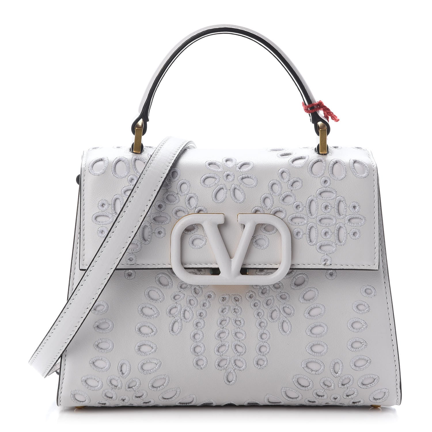 Valentino Garavani Calfskin San Gallo Embroidery Small VSling Bag Optic White 1 of 9