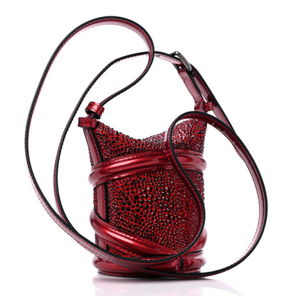 Alexander McQueen Metallic Calfskin Crystal Micro Curve Bucket Bag Red 3 of 11
