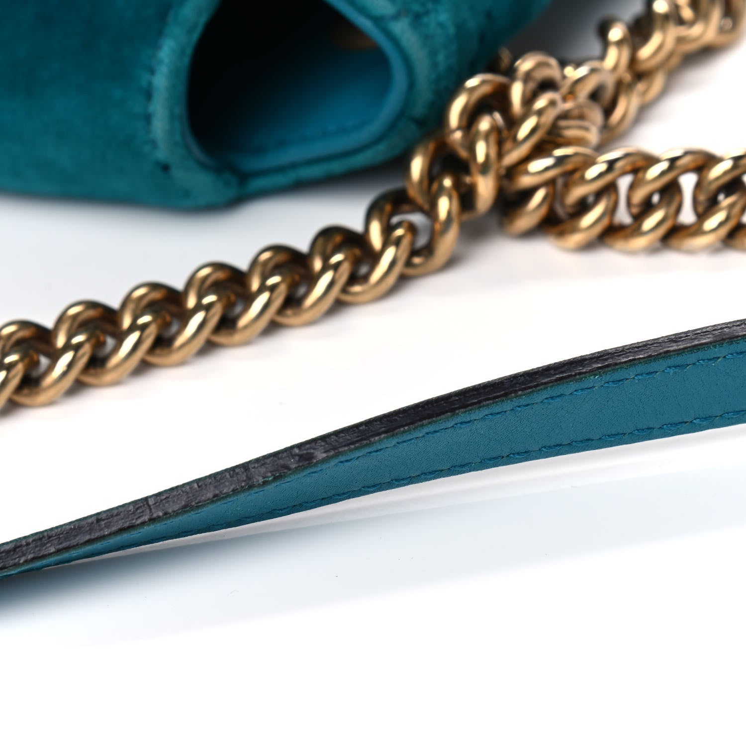 Gucci Velvet Matelasse Small GG Marmont Shoulder Bag Pavone Cyan 17 of 18
