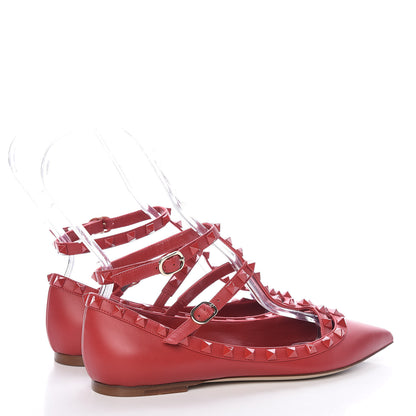 Valentino Garavani Calfskin Monochrome Rockstud Cage Ballerina Flats 38 Rosso Valentino 4 of 9