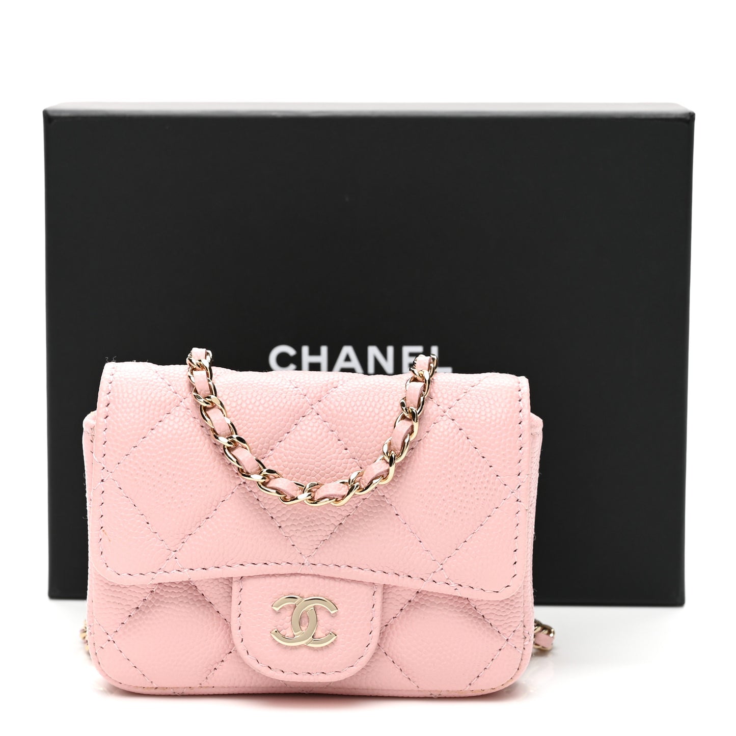 Caviar Quilted Mini Chain Belt Bag Light Pink
