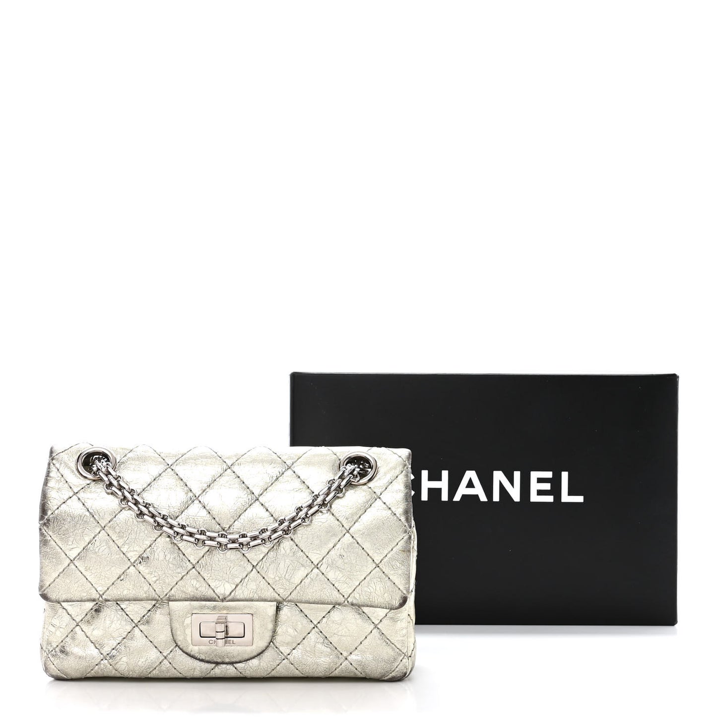 Metallic Aged Calfskin Quilted 2.55 Reissue 224 Flap Silver