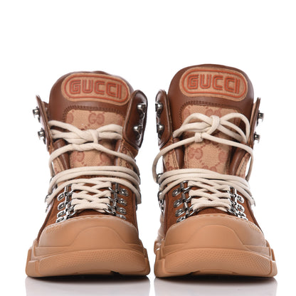 Gucci X SEGA Suede Calfskin GG Monogram Womens Flashtrek High-Top Sneakers 35.5 New Cuir Beige Ruggine 2 of 10
