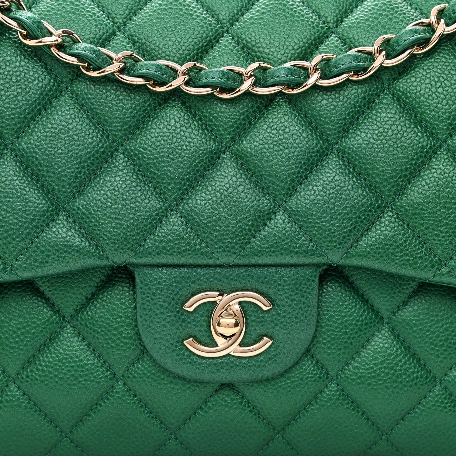 Chanel Metallic Caviar Quilted Jumbo Double Flap Green 8 of 14