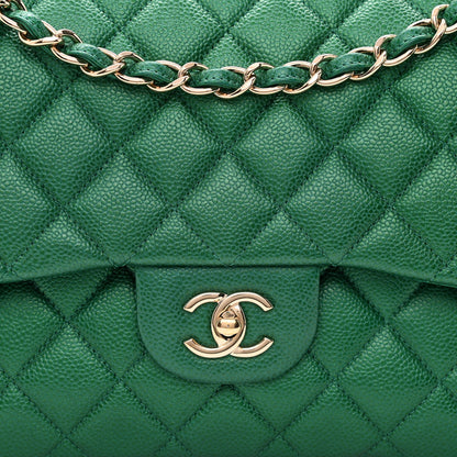 Chanel Metallic Caviar Quilted Jumbo Double Flap Green 8 of 14