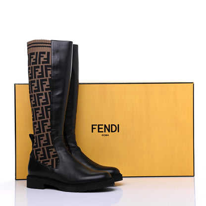 Fendi Nappa Microfiber Fabric FF Rockoko Tall Boots 39 Black Tobacco 13 of 13