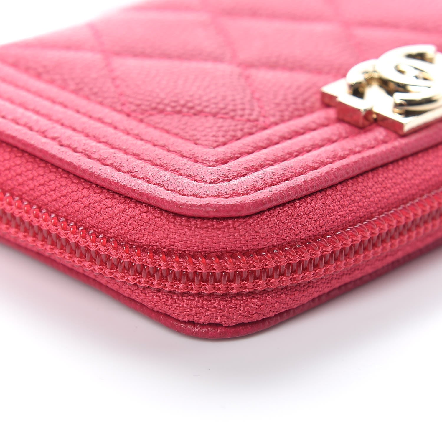 Chanel Caviar Quilted Boy Zip Around Coin Purse Wallet Fuchsia 9 of 12