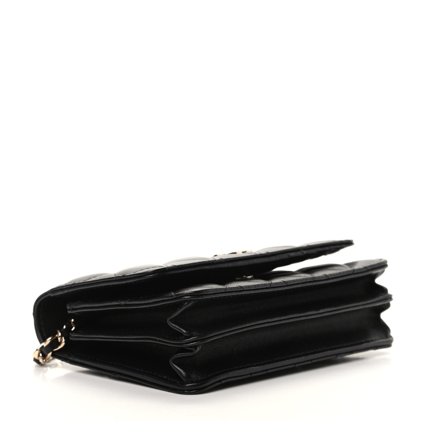 Lambskin Quilted Mini Camellia Bow Wallet On Chain WOC Black