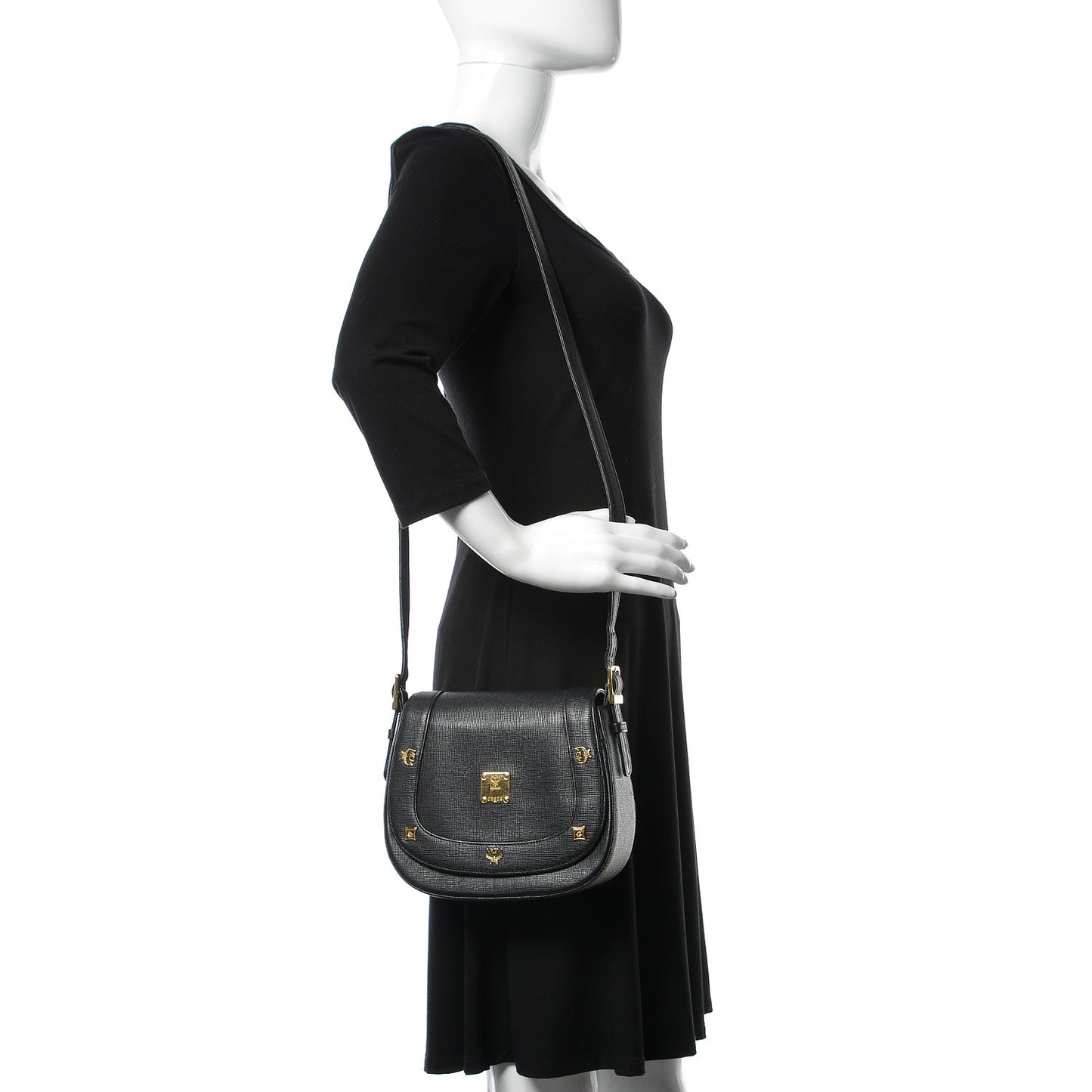 Saffiano Studded Crossbody Black
