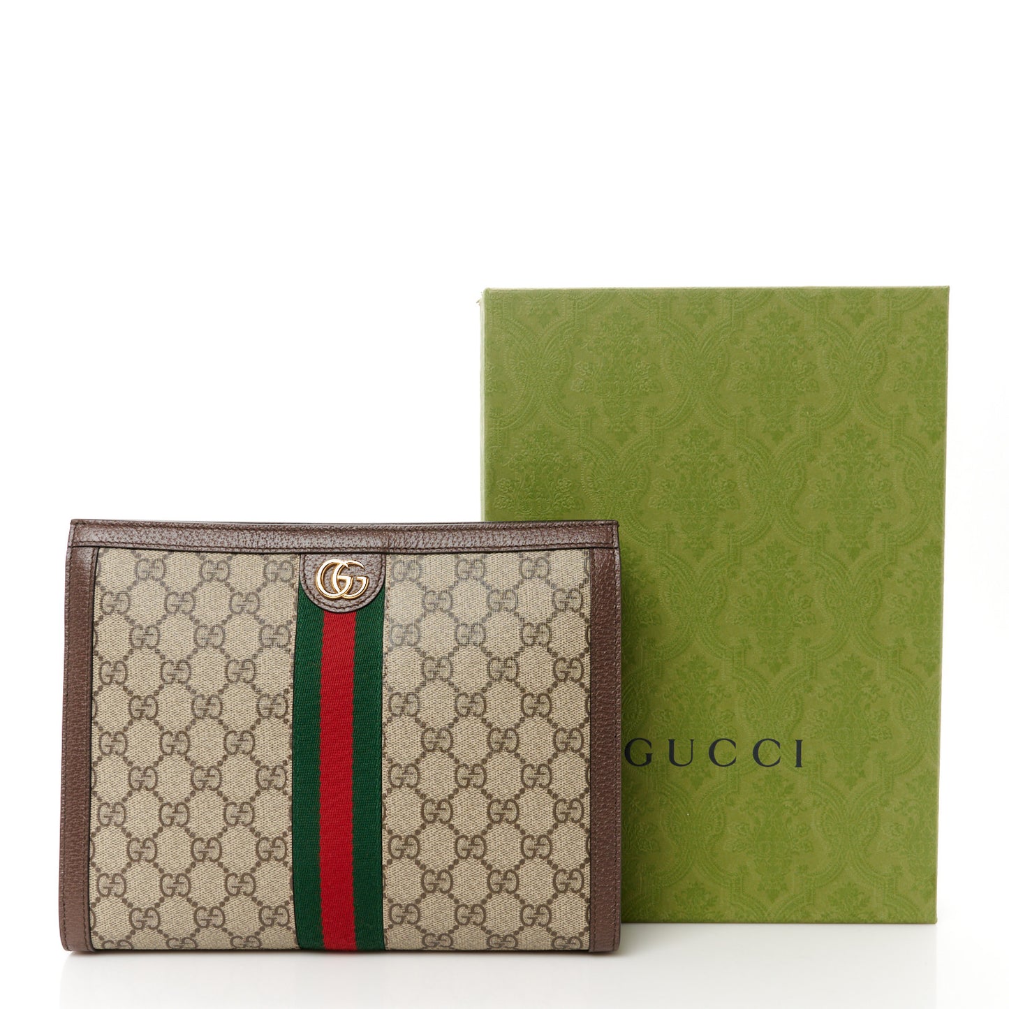 GG Supreme Monogram Web Ophidia Pouch Brown