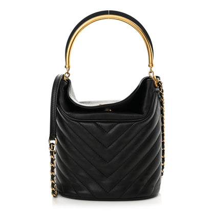 Chanel Lambskin Chevron Quilted Handle With Chic Bucket Bag Black 1 of 10