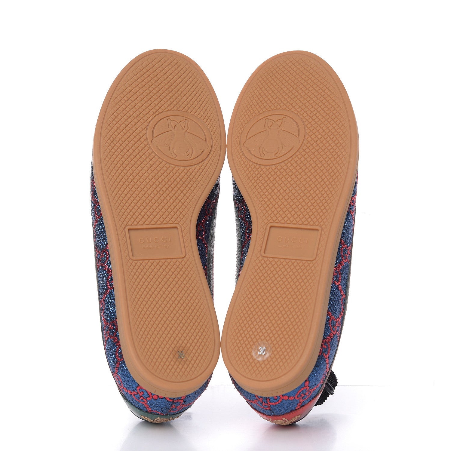 Gucci Lurex Calfskin Web GG Monogram Womens Falacer Sneakers 36 Iridescent Blue Iridescent Red Silver 5 of 8