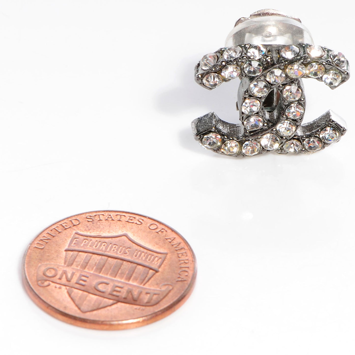 Crystal CC Clip On Earrings Dark Silver