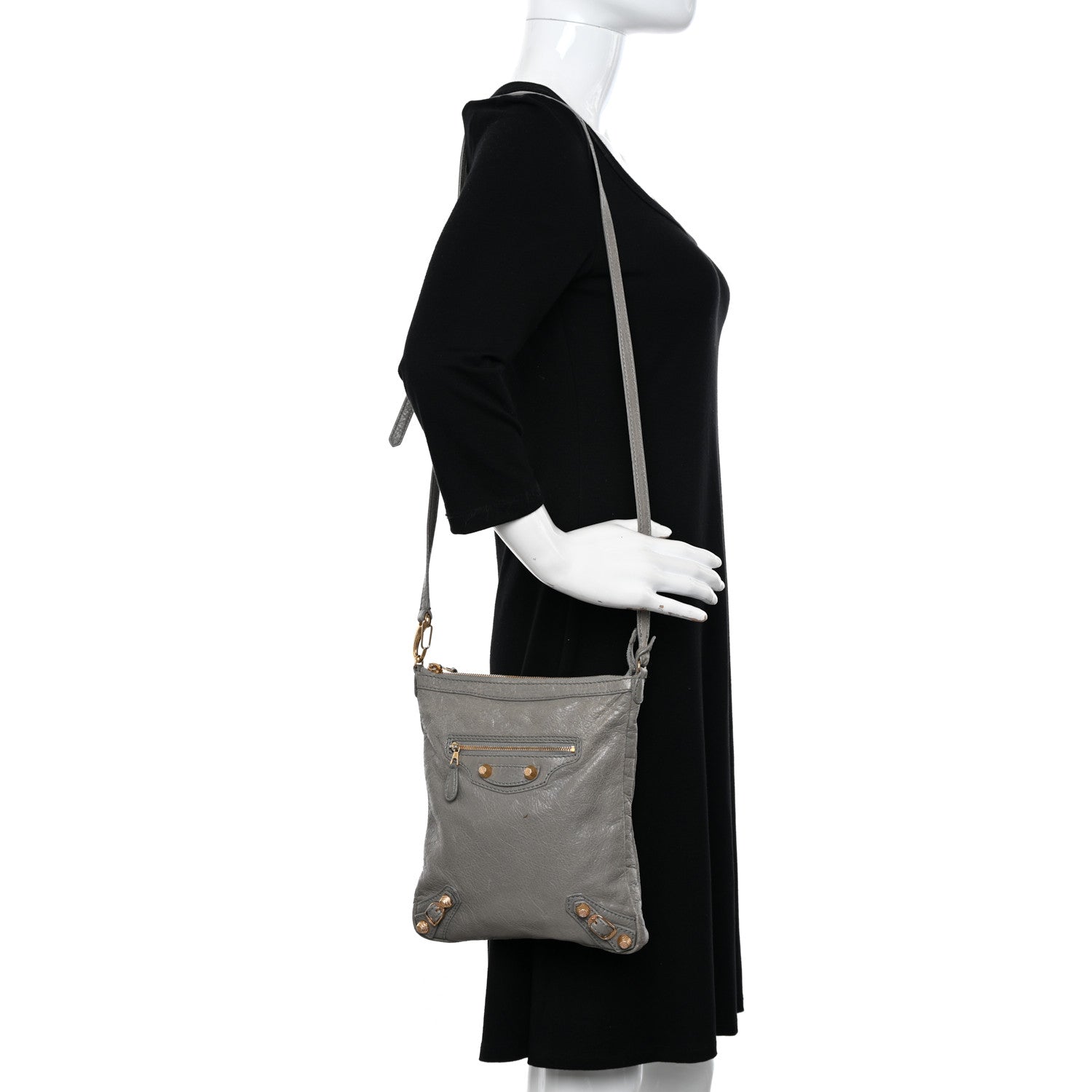 Balenciaga Agneau Giant 12 Gold Hardware Flat Crossbody Gris Pyrite 2 of 16