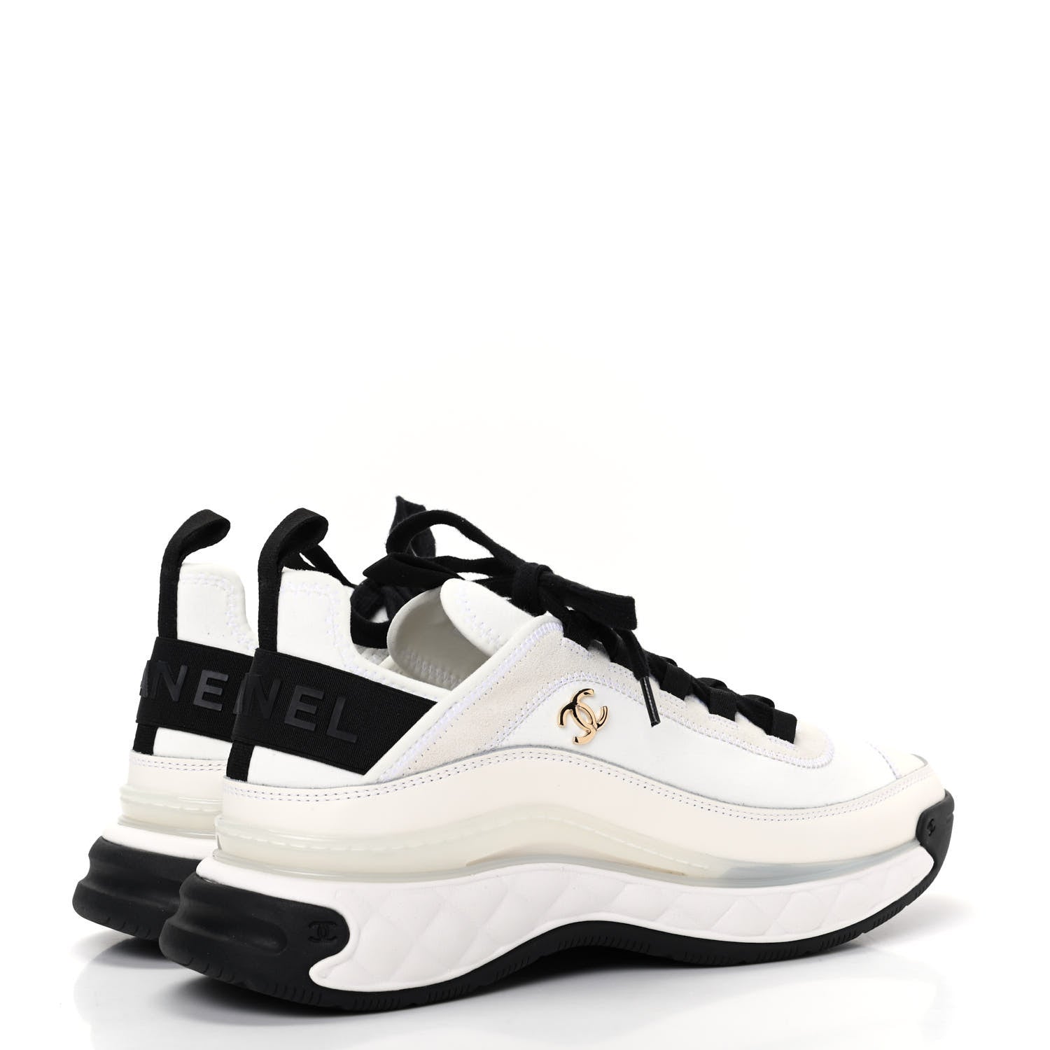 Chanel Velvet Calfskin Mixed Fibers CC Sneakers 38.5 Ivory Black 4 of 11