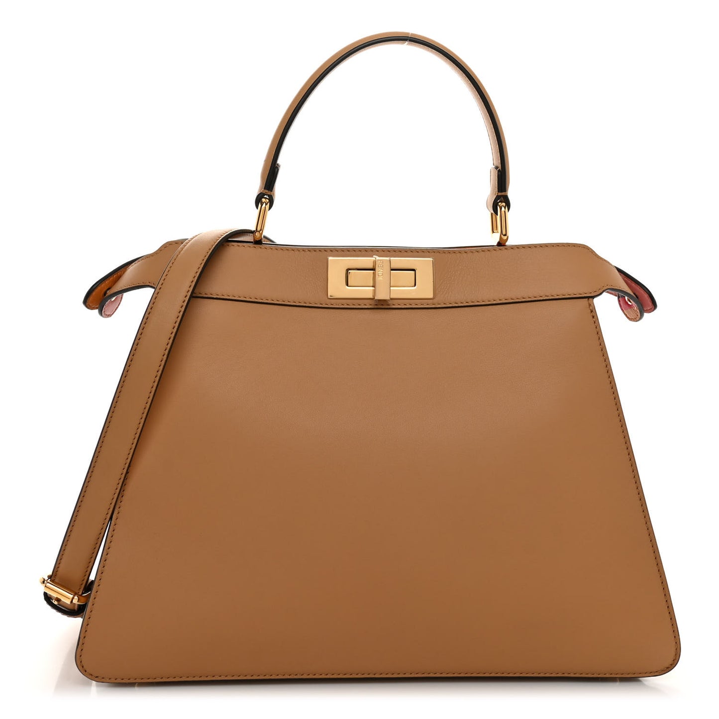 Vitello Seta Nappa FF Striped Embossed Medium Peekaboo I SEE U Satchel Miele Scuro Multicolor
