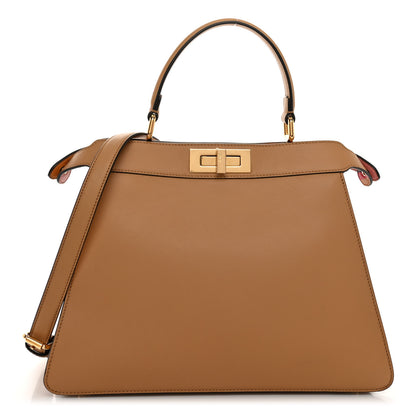 Fendi Vitello Seta Nappa FF Striped Embossed Medium Peekaboo I SEE U Satchel Miele Scuro Multicolor 1 of 9