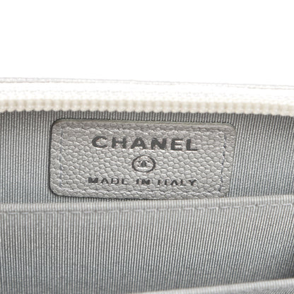 Chanel Caviar Quilted Boy Zip Around Coin Purse Wallet White 6 of 7