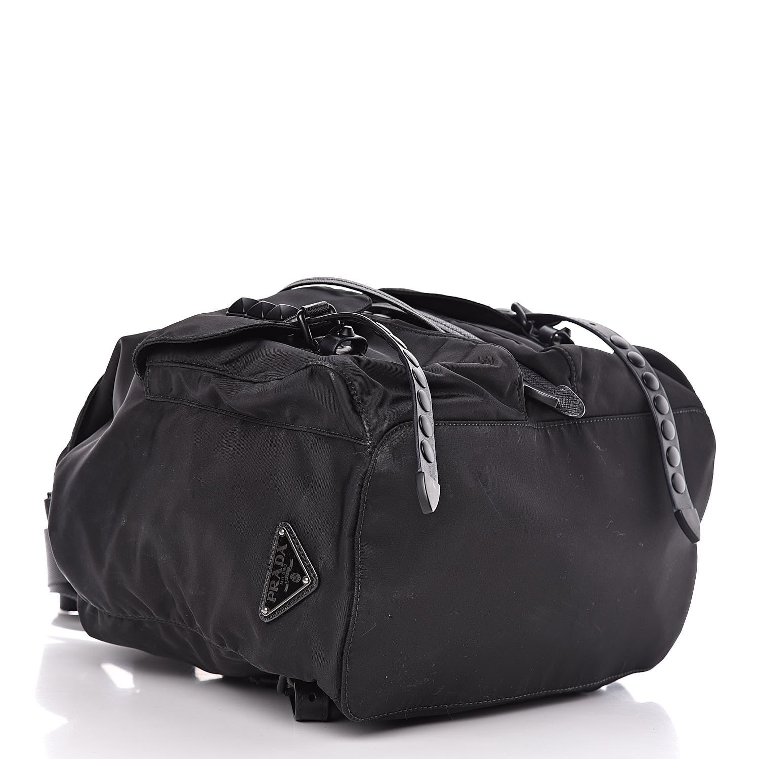Prada Nylon New Vela Monochrome Studded Backpack Black 4 of 10