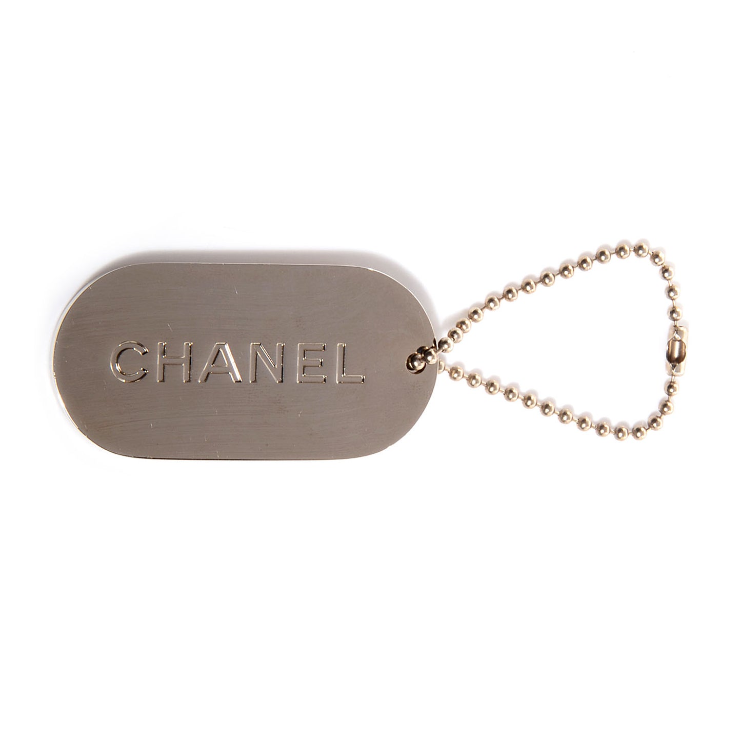 Stripe Dog Tag Key Ring Beige