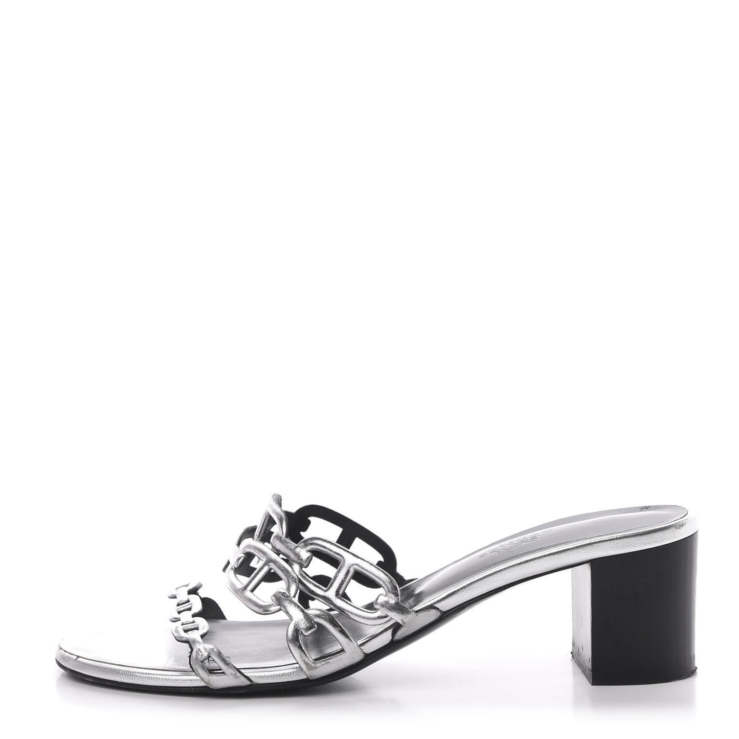 Metallic Calfskin Tandem Sandals 38 Gris Argente