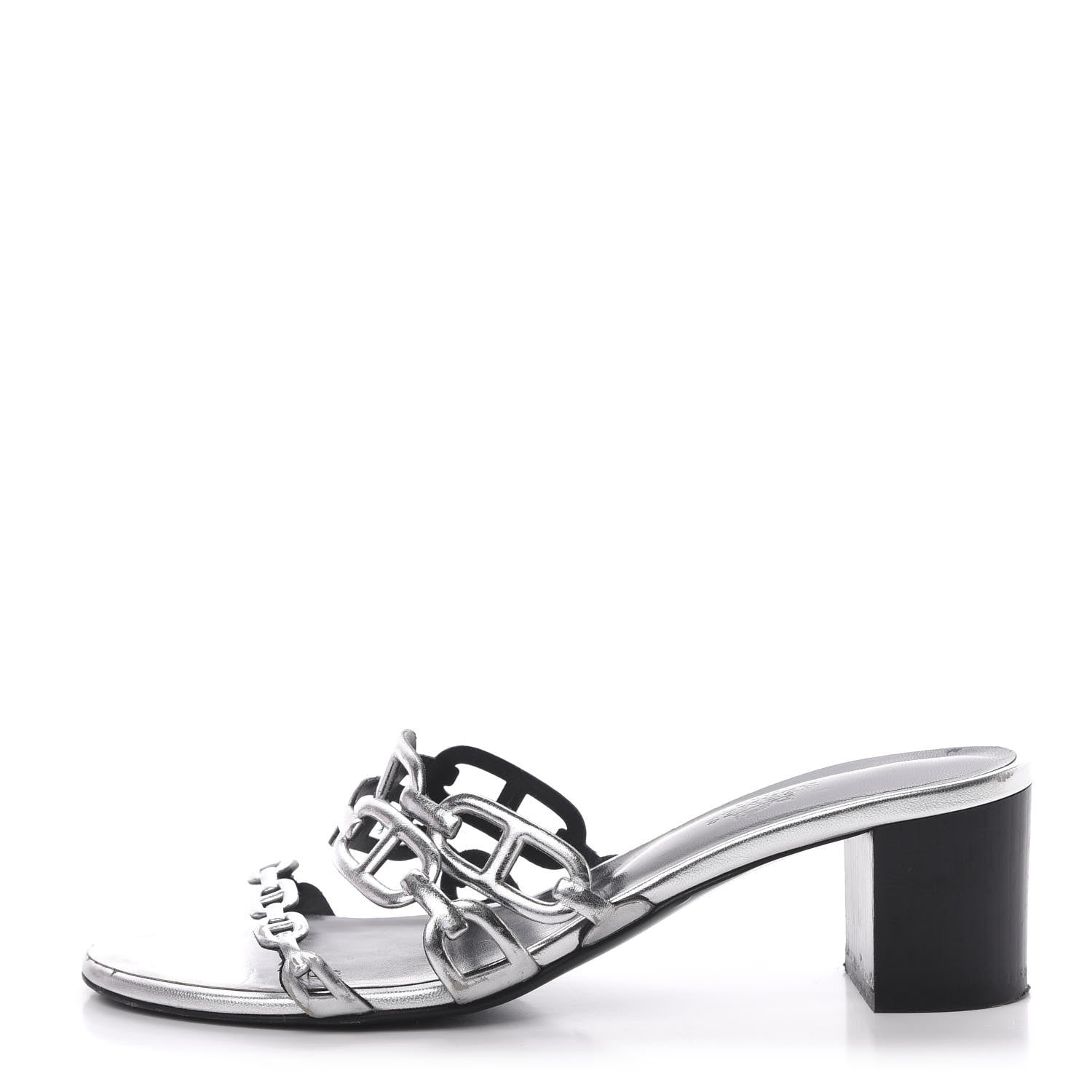 Hermes Metallic Calfskin Tandem Sandals 38 Gris Argente 1 of 15