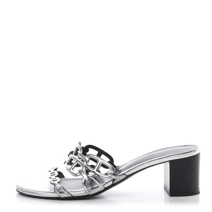 Hermes Metallic Calfskin Tandem Sandals 38 Gris Argente 1 of 15