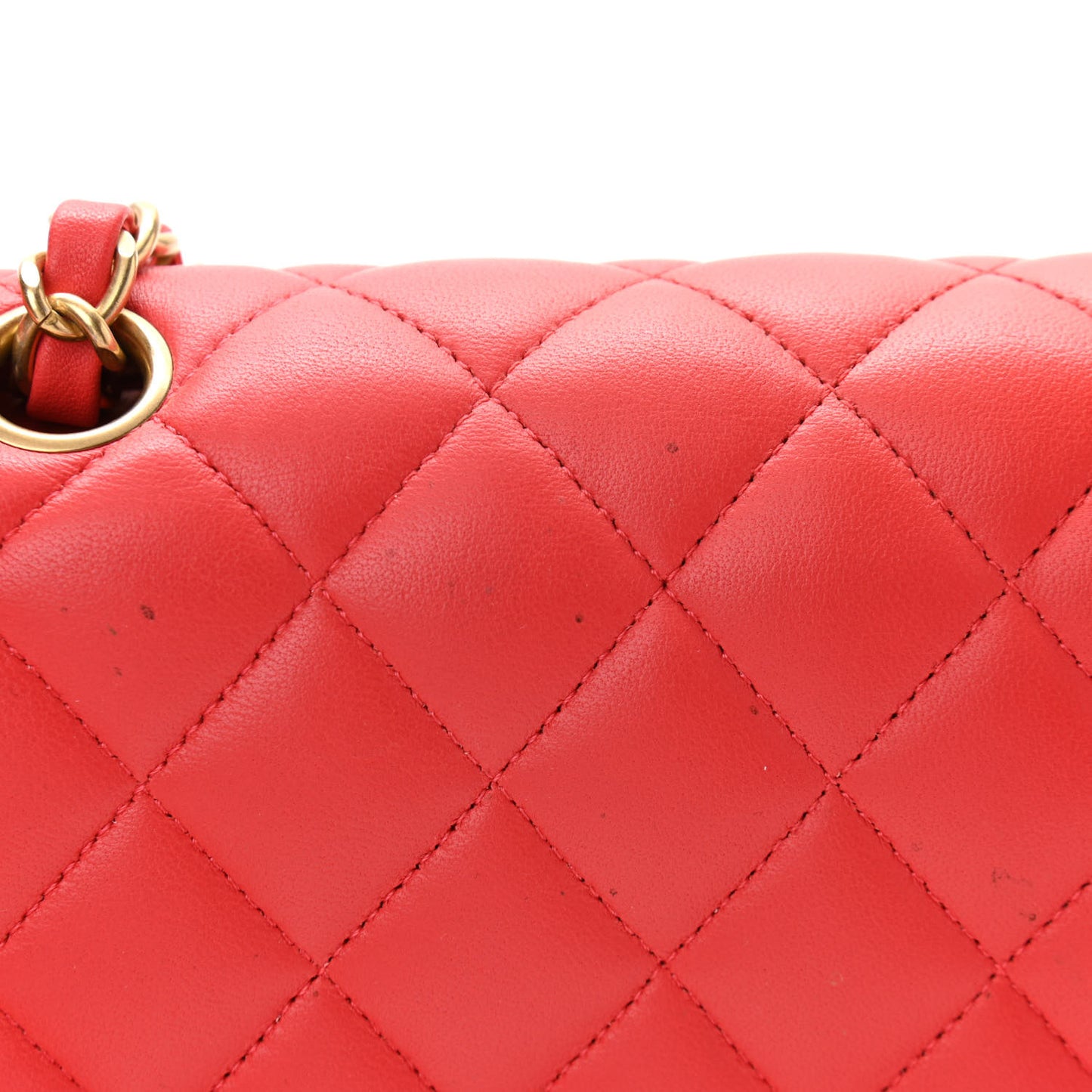 Lambskin Quilted Medium Double Flap Red
