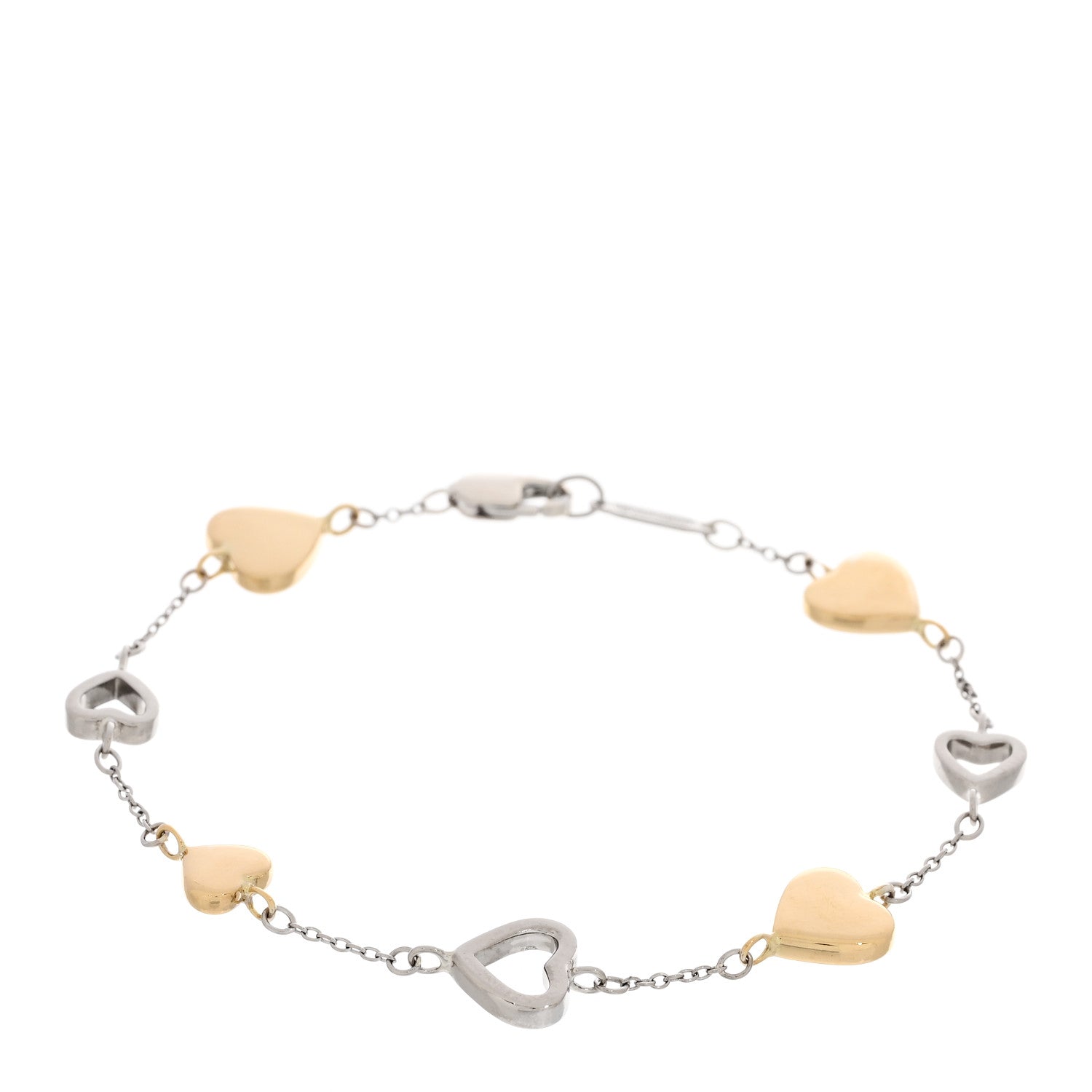 Tiffany 18K White Yellow Gold Two Tone Heart Station Bracelet 1 of 4