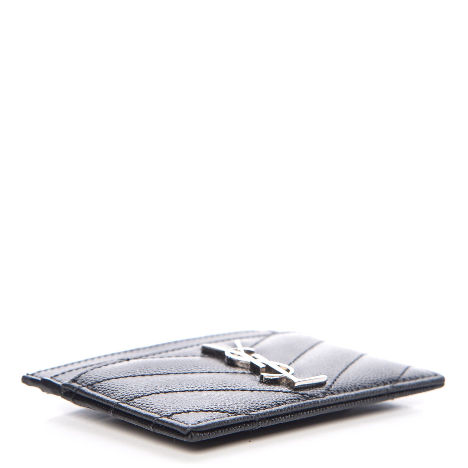 Saint Laurent Grain De Poudre Matelasse Chevron Monogram Credit Card Case Black 4 of 10