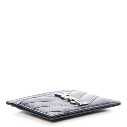 Saint Laurent Grain De Poudre Matelasse Chevron Monogram Credit Card Case Black 4 of 10