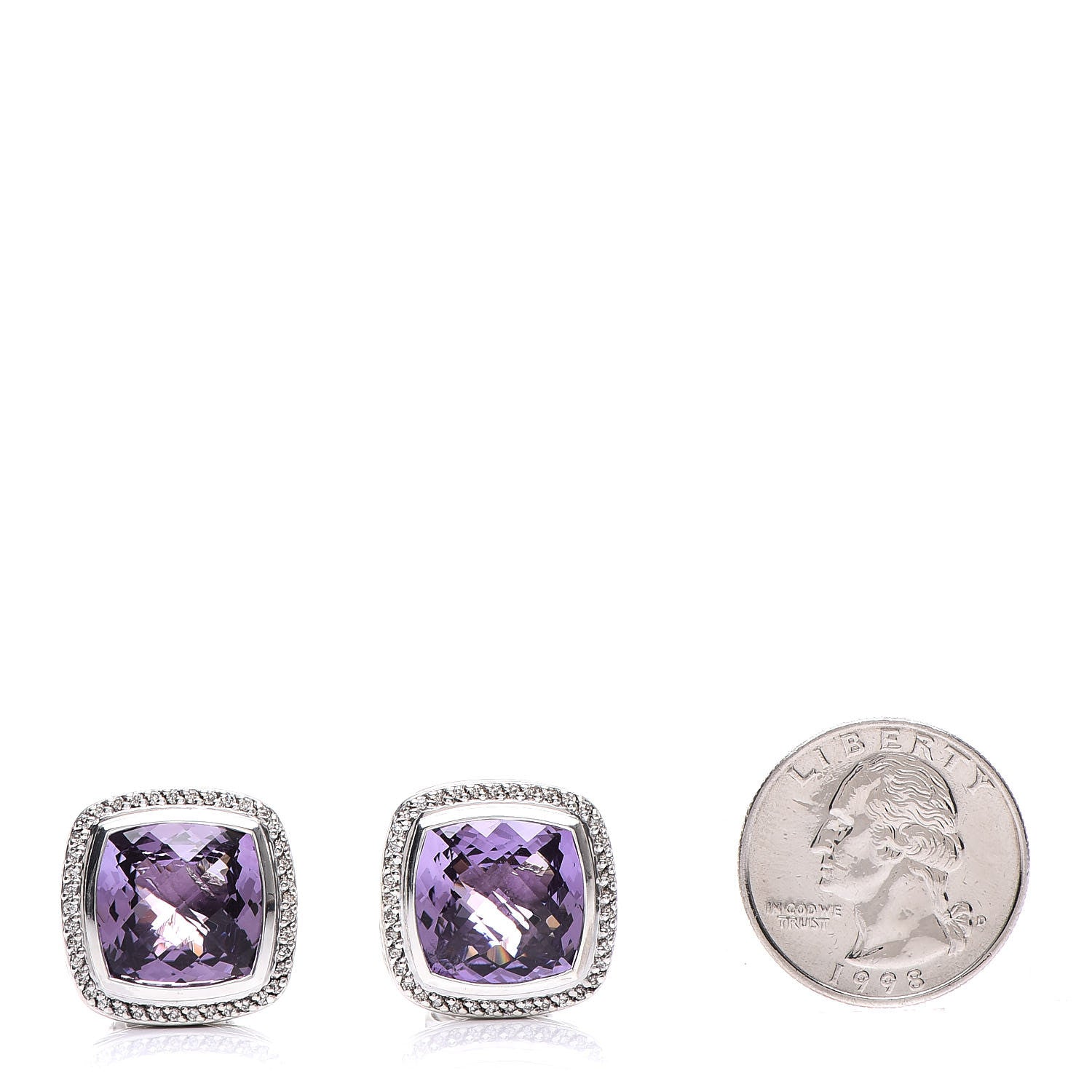 David Yurman Sterling Silver Diamond Amethyst 14mm Albion Earrings 2 of 5