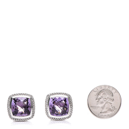 David Yurman Sterling Silver Diamond Amethyst 14mm Albion Earrings 2 of 5
